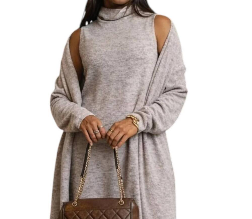 NEW DEAR SCARLETT soft spoken luxe midi dress with coat in heather brown - Picture 2 of 2